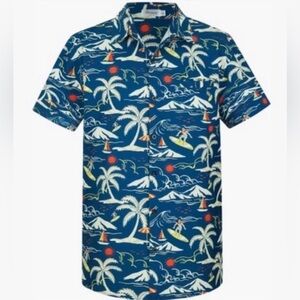 Men’s Vacation Hawaiian Surf Print Button Up Shirt